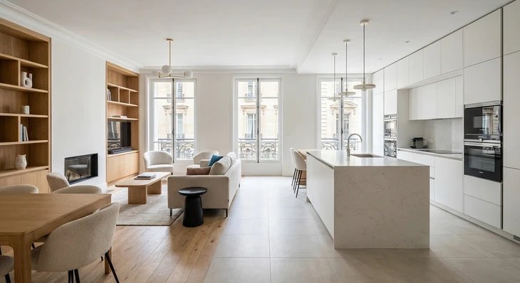 Cuisine moderne avec agencement bicolore blanc et noir