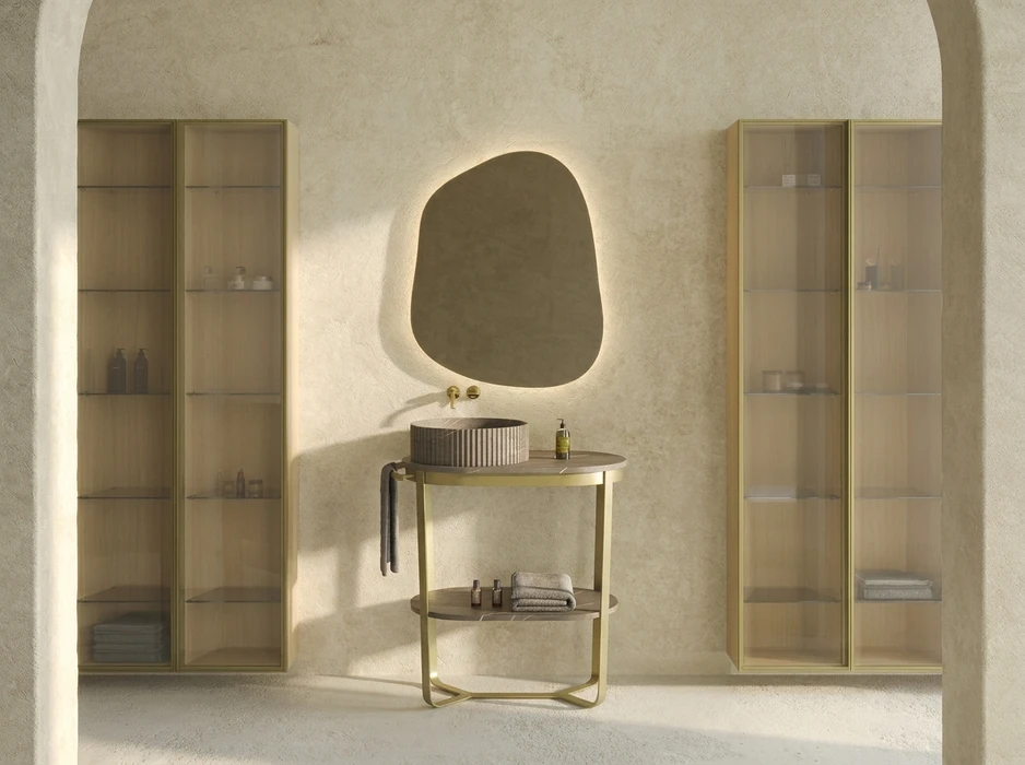 Photographie professionnelle d'un projet d'agencement intérieur premium : une cuisine ouverte design avec mobilier sur mesure de haute qualité, plan de travail en matériau haut de gamme, carrelage ou revêtement exclusif, éclairage professionnel mettant en valeur les finitions, dans un style contemporain élégant et raffiné. La composition doit montrer l'harmonie générale du projet et la qualité des matériaux utilisés.